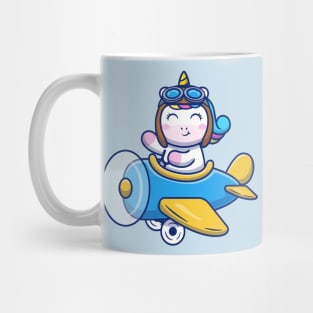 Cute Unicorn Riding Air Plane Mug